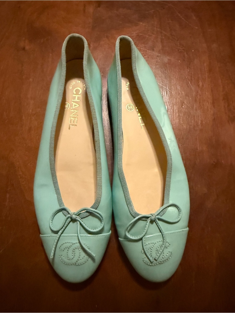 Chanel Mint Turquoise Patent Ballet Flats